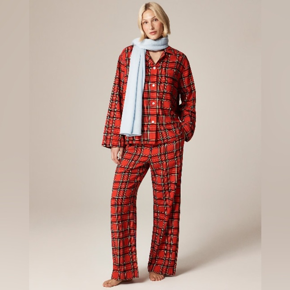 J.Crew Flannel long-sleeve pajama pant set in Good Tidings plaid CP616